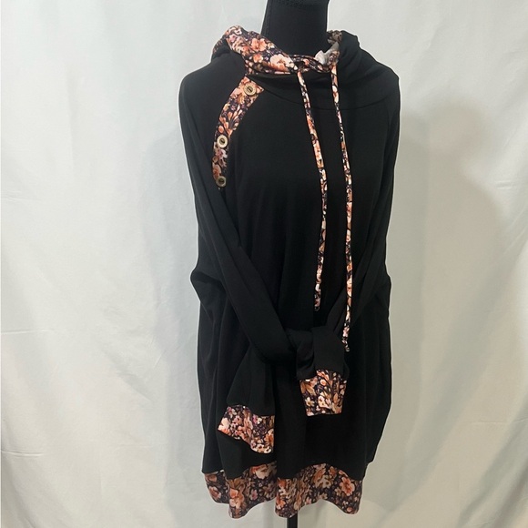 White Birch Black Hoodie with Floral Accents - Picture 2 of 9